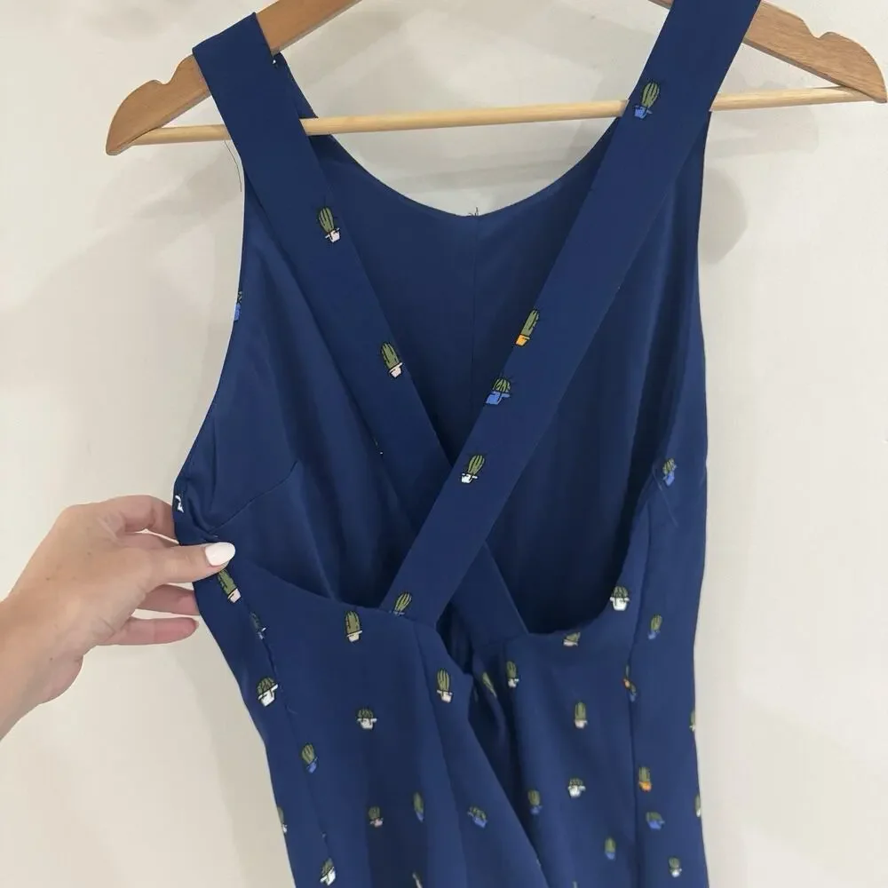 Zara Navy Cactus Print Criss Cross Back Shorts Romper Medium 13-3029 - Picture 6 of 8